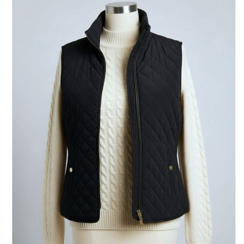 CAMBRIDGE DRY GOODS VEST Women's SZ L Navy Diamond‎ Quilted Faux Leather Piping